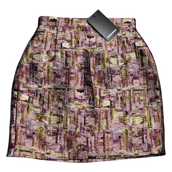 DSQUARED 2 (NWT) Luxury Designer SILK BLEND Printed Mini Skirt Women Size 2 (XS) - Picture 1 of 6